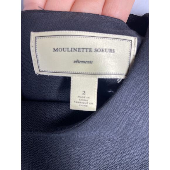 Moulinette Soeurs, Size 2, Black Shift Dress, Silk/Cotton Blend, Herringbone - Picture 3 of 6